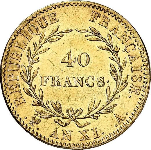 Rewers monety - 40 franków AN XI (1802-1803) A Paryż - Francja, Napoleon I