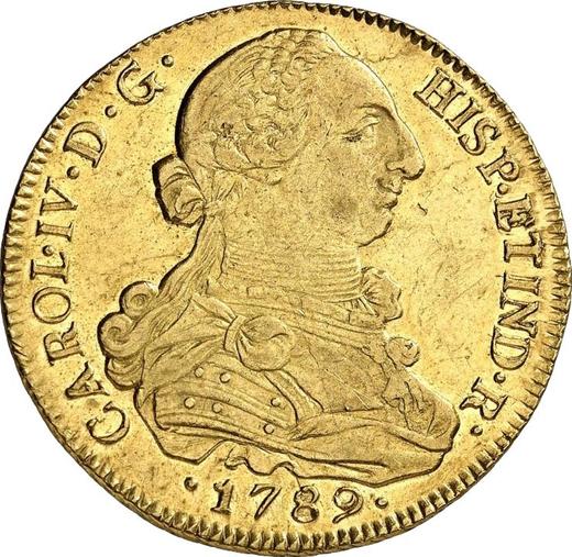 Anverso 8 escudos 1789 So DA - valor de la moneda de oro - Chile, Carlos IV