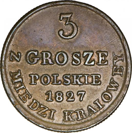 Reverso 3 groszy 1827 IB "Z MIEDZI KRAIOWEY" Reacuñación - valor de la moneda  - Polonia, Zarato de Polonia