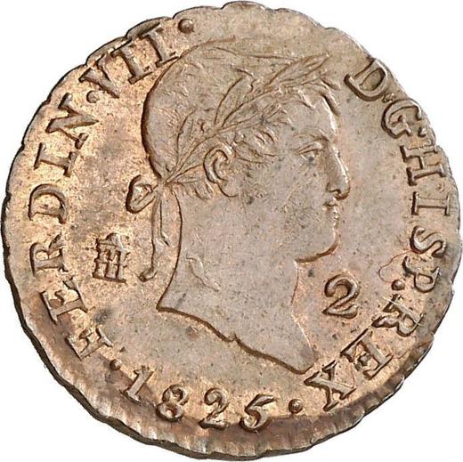 Аверс монеты - 2 мараведи 1825 года - цена  монеты - Испания, Фердинанд VII