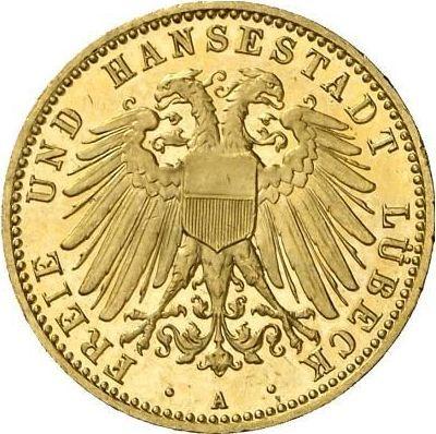 Аверс монеты - 10 марок 1909 года A "Любек" - цена золотой монеты - Германия, Германская Империя