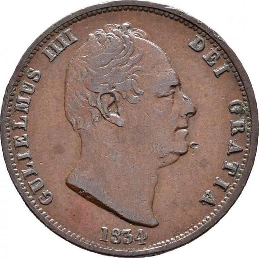 Аверс монеты - 1/2 пенни 1834 года WW - цена  монеты - Великобритания, Вильгельм IV