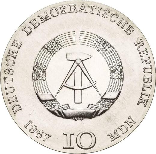 Reverso 10 marcos 1967 "Kollwitz" Canto (10 MARK * 10 MARK * 10 MARK) - valor de la moneda de plata - Alemania, República Democrática Alemana (RDA)