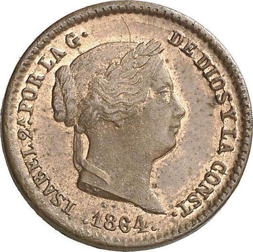 Аверс монеты - 5 сентимо реал 1864 года - цена  монеты - Испания, Изабелла II