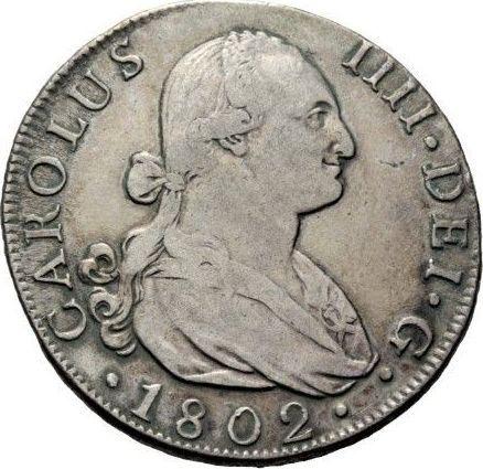 Аверс монеты - 8 реалов 1802 года M MF - цена серебряной монеты - Испания, Карл IV