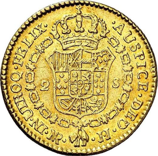 Реверс монеты - 2 эскудо 1776 года NR JJ - цена золотой монеты - Колумбия, Карл III