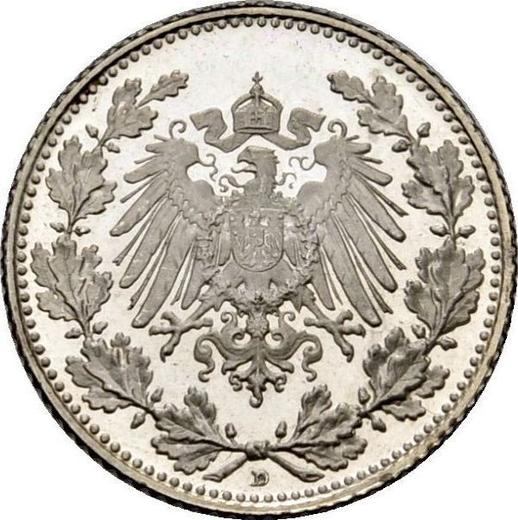 Реверс монеты - 1/2 марки 1908 года D "Тип 1905-1919" - цена серебряной монеты - Германия, Германская Империя