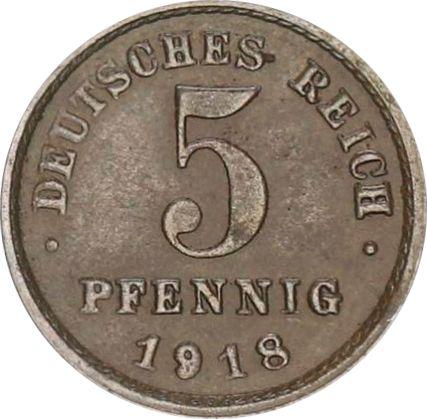 Аверс монеты - 5 пфеннигов 1918 года E "Тип 1915-1922" - цена  монеты - Германия, Германская Империя