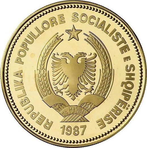 Reverso 50 leke 1987 "Puerto de Durrës" - valor de la moneda de oro - Albania, República Popular