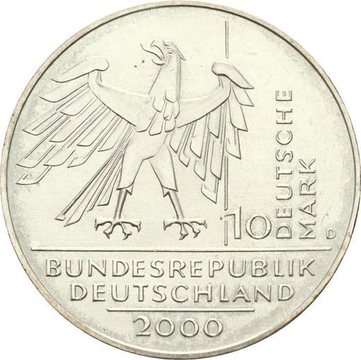 Rewers monety - 10 marek 2000 D "Dzień Jedności Niemiec" - cena srebrnej monety - Niemcy, RFN