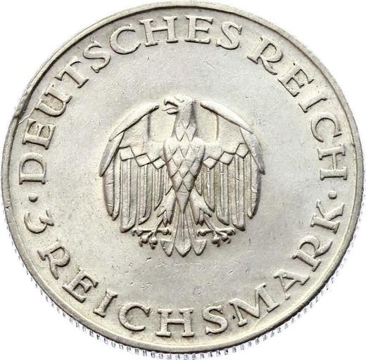 Аверс монеты - 3 рейхсмарки 1929 года D "Лессинг" - цена серебряной монеты - Германия, Bеймарская республика