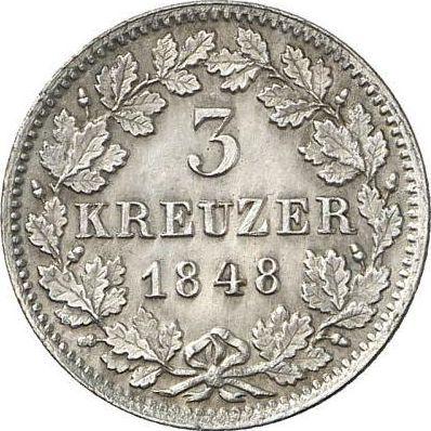 Rewers monety - 3 krajcary 1848 - cena srebrnej monety - Badenia, Leopold
