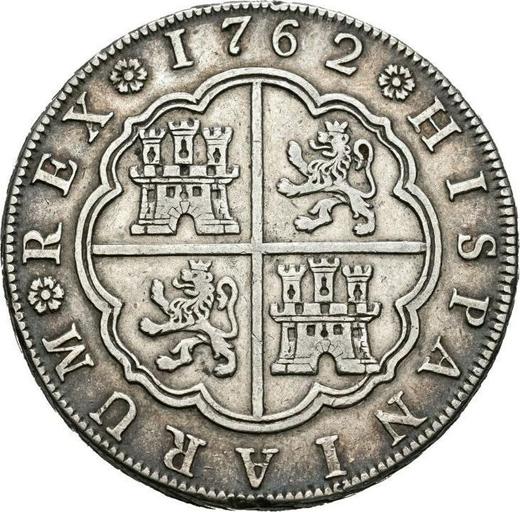 Rewers monety - 8 reales 1762 M JP - cena srebrnej monety - Hiszpania, Karol III