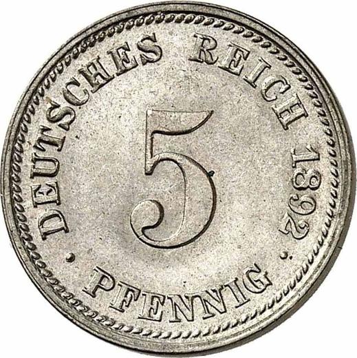 Аверс монеты - 5 пфеннигов 1892 года D "Тип 1890-1915" - цена  монеты - Германия, Германская Империя