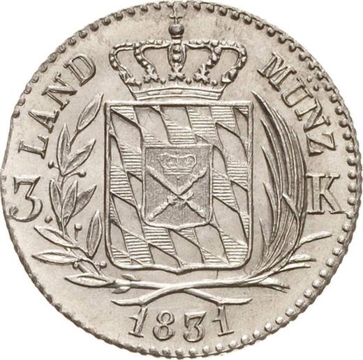 Реверс монеты - 3 крейцера 1831 года - цена серебряной монеты - Бавария, Людвиг I