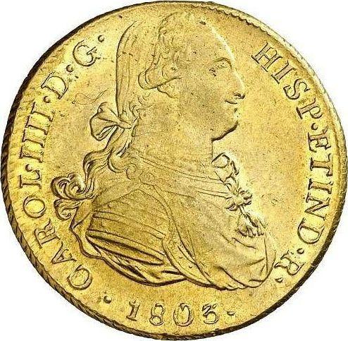Аверс монеты - 8 эскудо 1803 года JP - цена золотой монеты - Перу, Карл IV