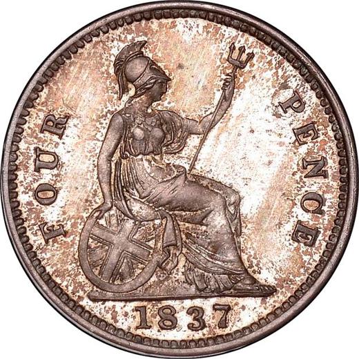 Reverso 4 peniques (Groat) 1837 Canto liso - valor de la moneda de plata - Gran Bretaña, Guillermo IV