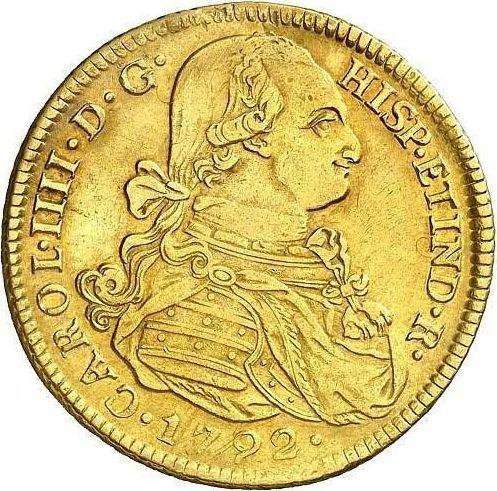 Obverse 4 Escudos 1792 IJ - Peru, Charles IV