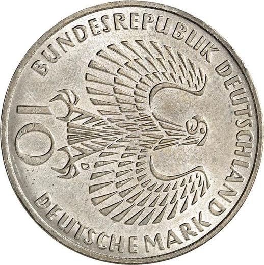 Реверс монеты - 10 марок 1972 года "XX летние Олимпийские игры" Поворот штемпеля - цена серебряной монеты - Германия, ФРГ