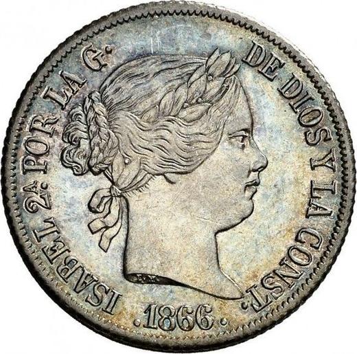 Аверс монеты - 20 сентаво 1866 года - цена серебряной монеты - Филиппины, Изабелла II