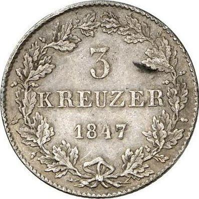 Rewers monety - 3 krajcary 1847 - cena srebrnej monety - Hesja-Darmstadt, Ludwik II