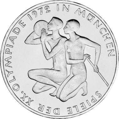 Аверс монеты - 10 марок 1972 года D "XX летние Олимпийские игры" - цена серебряной монеты - Германия, ФРГ