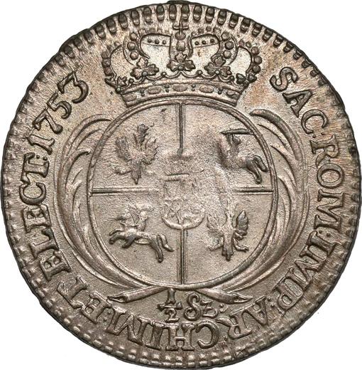 Reverso Trojak (3 groszy) 1753 "de corona" Inscripción "1/2 Sz" - valor de la moneda de plata - Polonia, Augusto III
