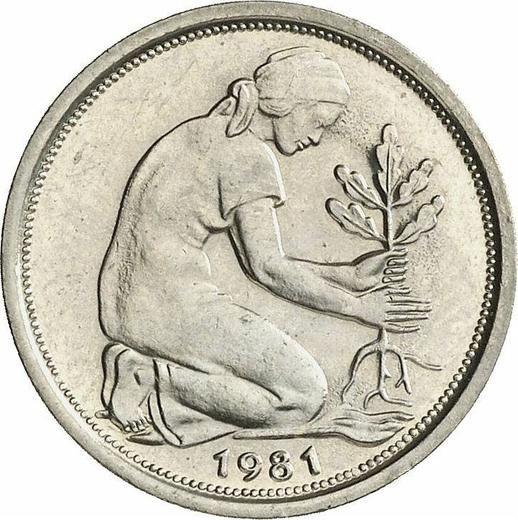 Реверс монеты - 50 пфеннигов 1981 года D - цена  монеты - Германия, ФРГ