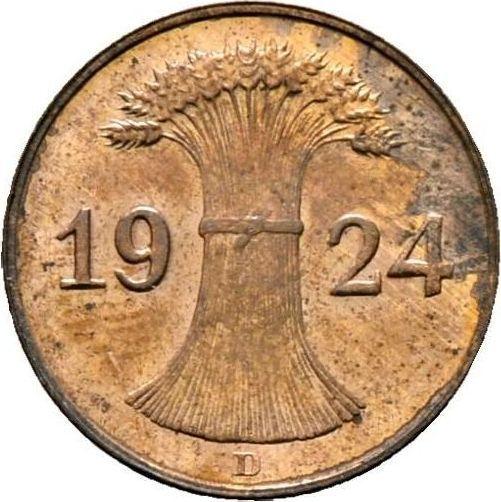 Реверс монеты - 1 рейхспфенниг 1924 года D - цена  монеты - Германия, Bеймарская республика