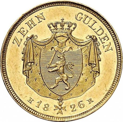 Реверс монеты - 10 гульденов 1826 года H. R. - цена золотой монеты - Гессен-Дармштадт, Людвиг I