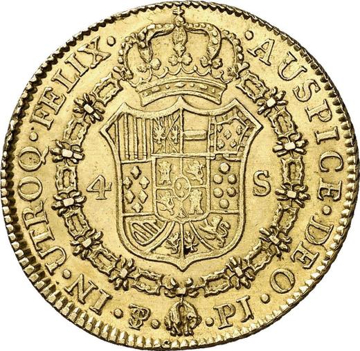 Реверс монеты - 4 эскудо 1803 года PTS PJ - цена золотой монеты - Боливия, Карл IV