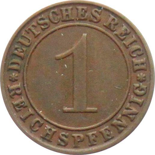Аверс монеты - 1 рейхспфенниг 1927 года G - цена  монеты - Германия, Bеймарская республика