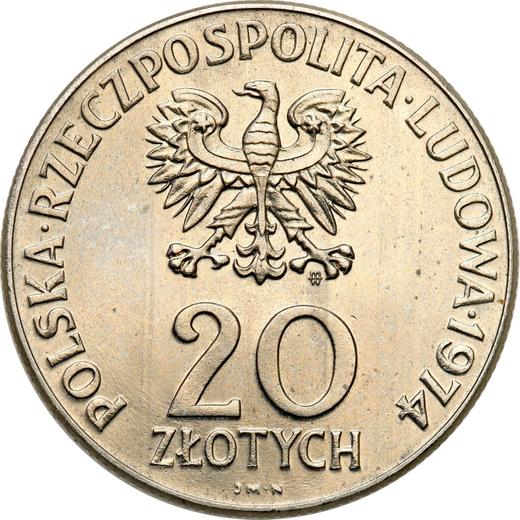 Аверс монеты - Пробные 20 злотых 1974 года MW JMN "25 лет Совета Экономической Взаимопомощи" Никель - цена  монеты - Польша, Народная Республика
