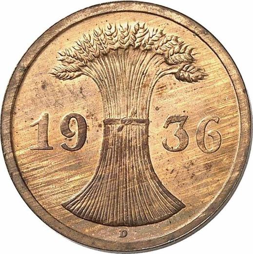 Реверс монеты - 2 рейхспфеннига 1936 года D - цена  монеты - Германия, Bеймарская республика