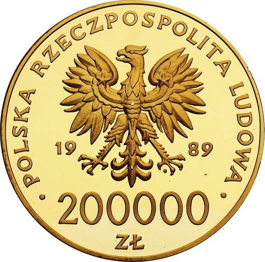 Reverso 200000 eslotis 1989 MW ET "JuanPablo II" - valor de la moneda de oro - Polonia, República Popular