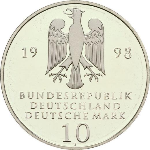 Реверс монеты - 10 марок 1998 года A "Социальные учреждения Франке" - цена серебряной монеты - Германия, ФРГ