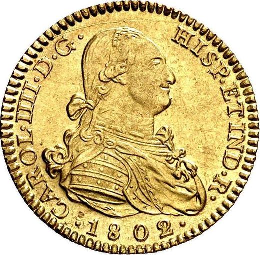 Awers monety - 2 escudo 1802 M FA - cena złotej monety - Hiszpania, Karol IV