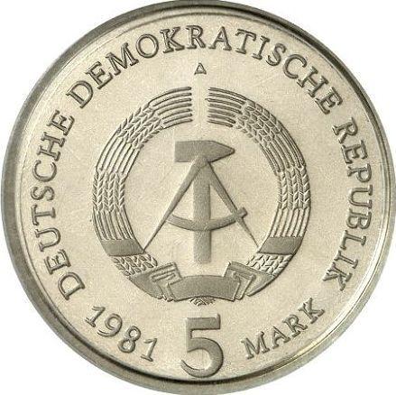 Reverso 5 marcos 1981 A "Meissen" - valor de la moneda  - Alemania, República Democrática Alemana (RDA)