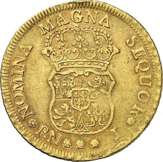 Реверс монеты - 4 эскудо 1762 года PN J - цена золотой монеты - Колумбия, Карл III