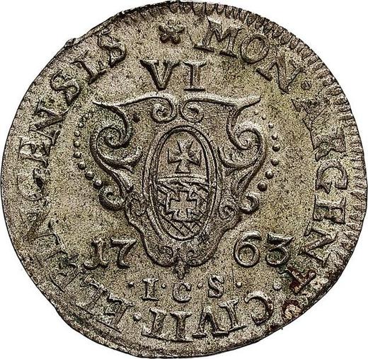 Реверс монеты - Шестак (6 грошей) 1763 года ICS "Эльблонгский" - цена серебряной монеты - Польша, Август III