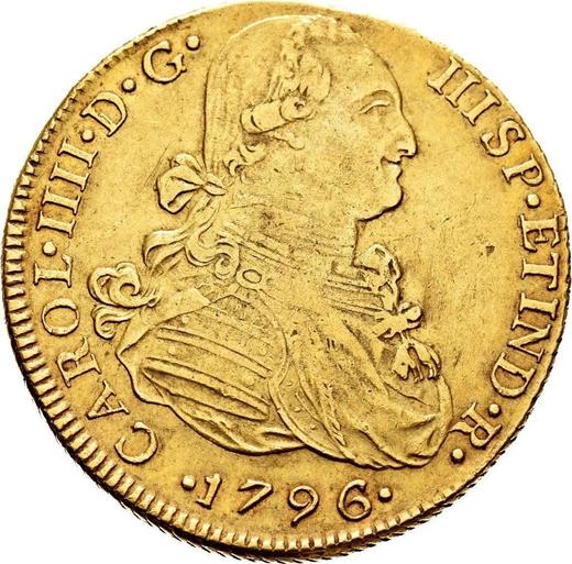 Anverso 8 escudos 1796 IJ - valor de la moneda de oro - Perú, Carlos IV