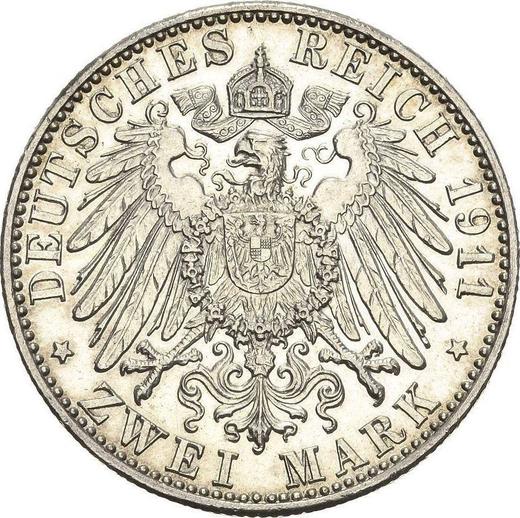 Реверс монеты - 2 марки 1911 года G "Баден" - цена серебряной монеты - Германия, Германская Империя