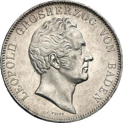 Аверс монеты - 2 талера 1843 года - цена серебряной монеты - Баден, Леопольд