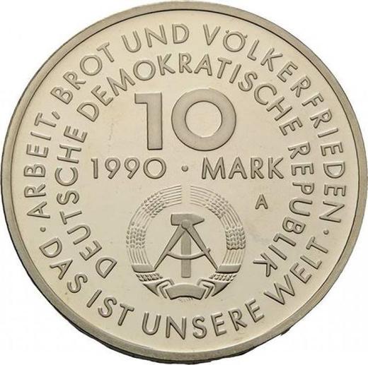 Reverso 10 marcos 1990 A "1 de mayo" - valor de la moneda  - Alemania, República Democrática Alemana (RDA)