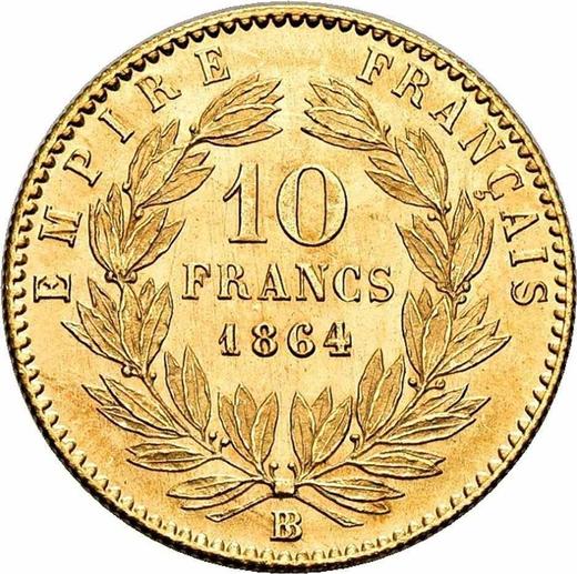 Реверс монеты - 10 франков 1864 года BB "Тип 1861-1868" Страсбург - цена золотой монеты - Франция, Наполеон III