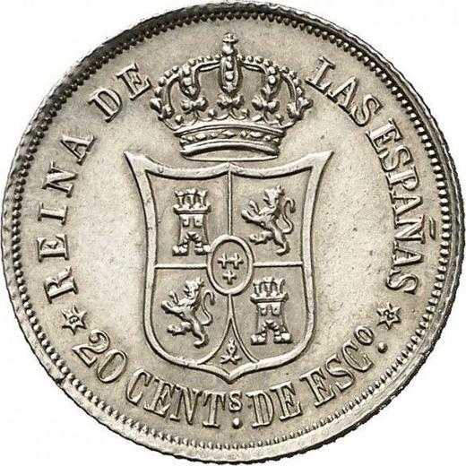 Реверс монеты - 20 сентимо эскудо 1868 года Шестиконечные звёзды - цена серебряной монеты - Испания, Изабелла II