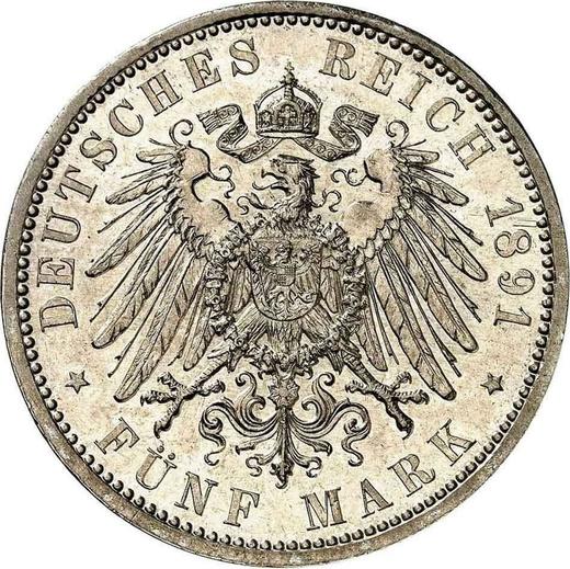 Реверс монеты - 5 марок 1891 года A "Гессен" - цена серебряной монеты - Германия, Германская Империя