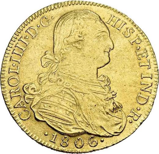 Аверс монеты - 8 эскудо 1806 года NR JJ - цена золотой монеты - Колумбия, Карл IV