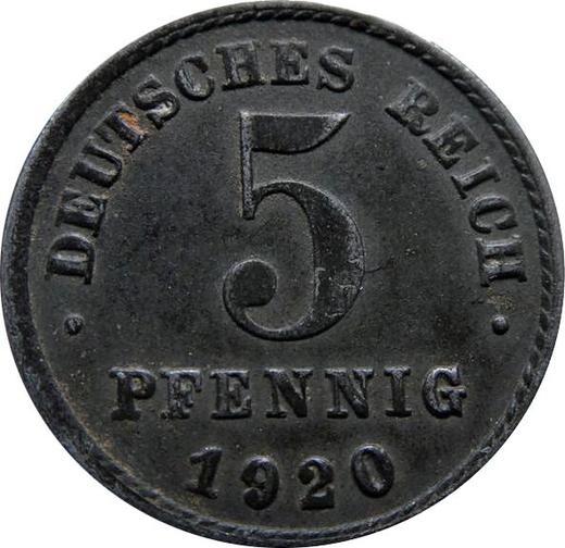 Аверс монеты - 5 пфеннигов 1920 года J - цена  монеты - Германия, Германская Империя