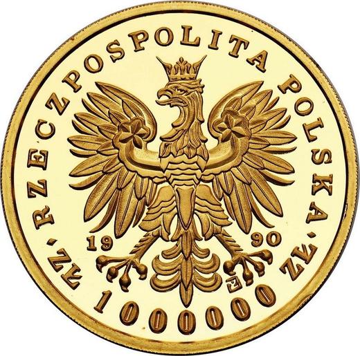 Аверс монеты - 1000000 злотых 1990 года "200 лет со дня смерти Тадеуша Костюшко" - цена золотой монеты - Польша, III Республика до деноминации